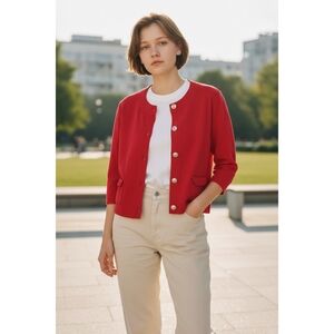 Vintage Jones New York Signature Red Women's Cardigan With Goldtone Clasps